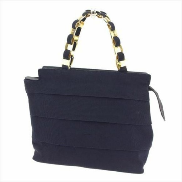 Salvatore Ferragamo Bag Handbag Navy Canvas Leather Woman Authentic Used S898 - Picture 1 of 6